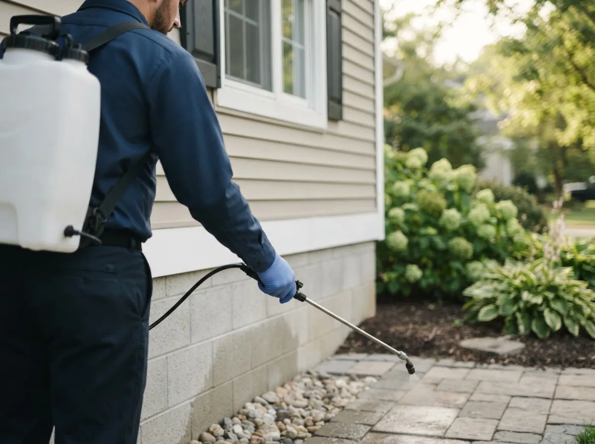 Pest control technician inspecting a home in Creekside, PA
